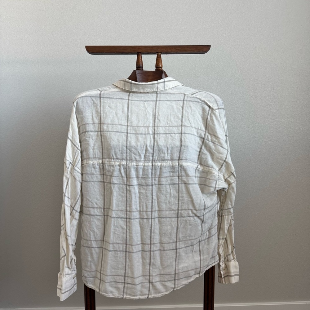 Vince Cotton Women’s Modal Plaid Shirt – White  Size M - Picture 3 of 10
